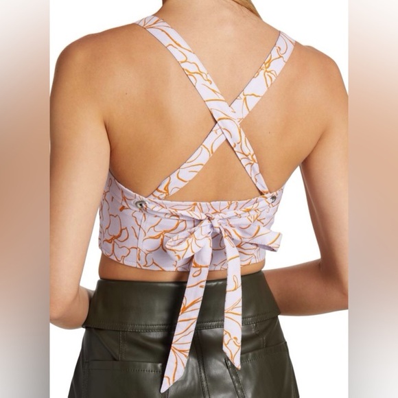 Jonathan Simkhai Tilly Cropped Floral Crisscross Top in White Yellow Size Small. - Picture 11 of 14